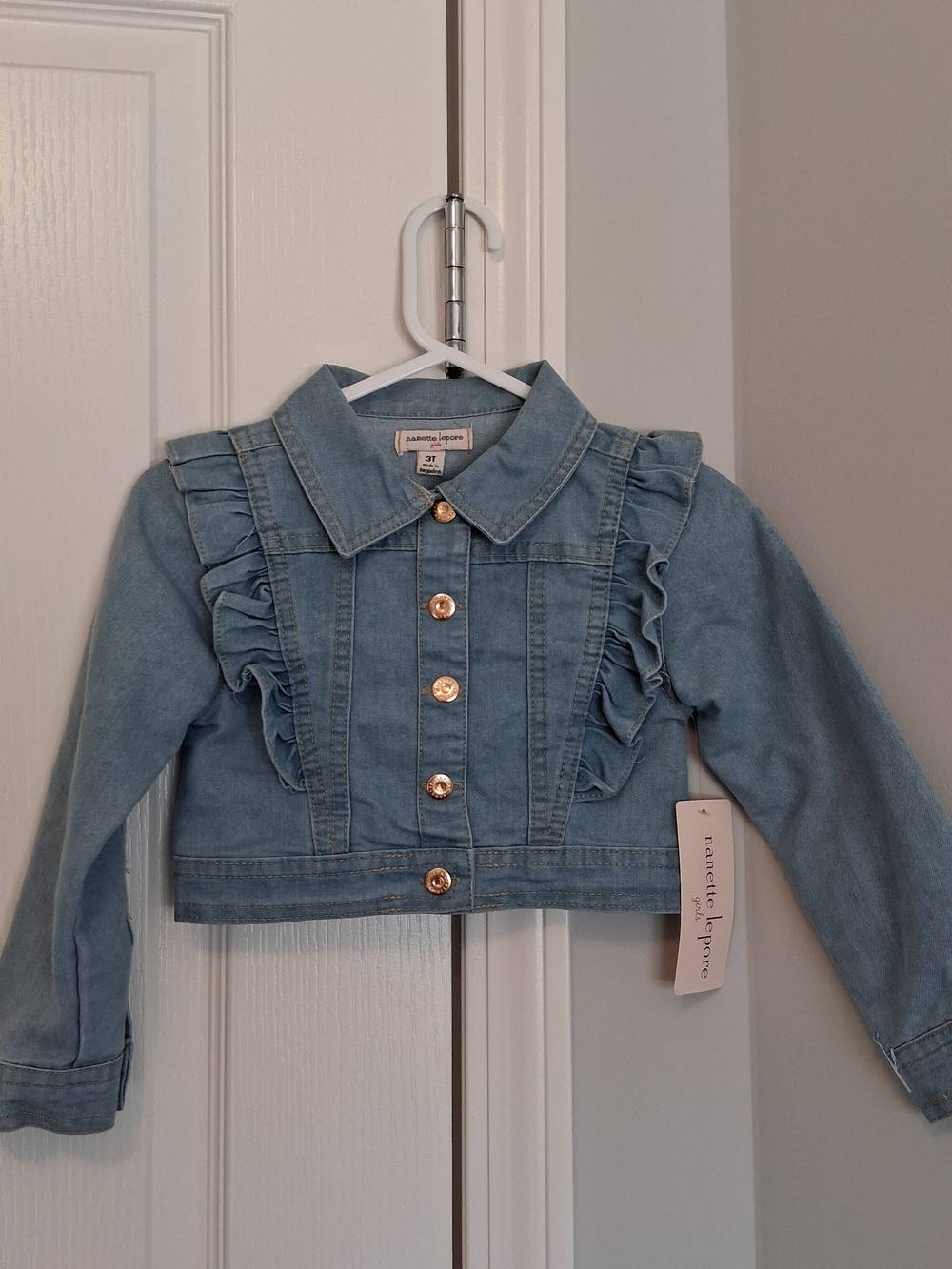 Nanette Lepore Light Blue Ruffle Denim Jacket for Kids